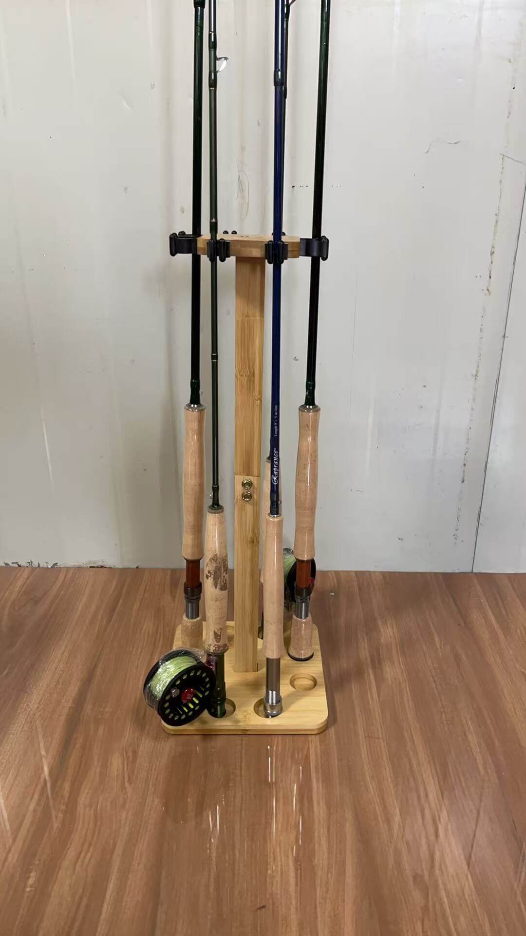 Kylebooker RH01 Fishing Rod Storage Racks, 100% Bamboo Floor Stand Fishing Pole Holders for Garage of 8 Rods or Combos