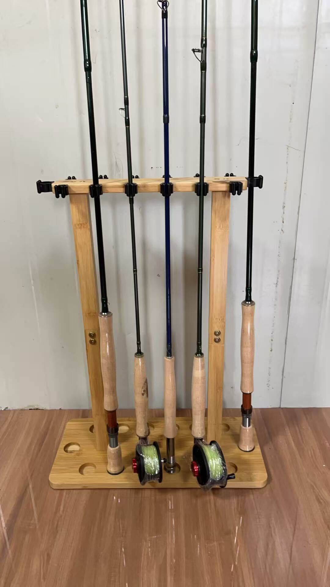 Kylebooker RH02 Fishing Rod Storage Racks, 100% Bamboo Floor Stand Fishing Pole Holders for Garage of 14 Rods or Combos