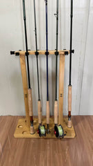 Kylebooker RH02 Fishing Rod Storage Racks, 100% Bamboo Floor Stand Fishing Pole Holders for Garage of 14 Rods or Combos