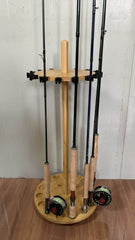 Kylebooker RH03 Round 15 Fishing Rod Storage Rack - Features Traditional Handcrafted Bamboo Post - No Tool Assembly, Bamboo
