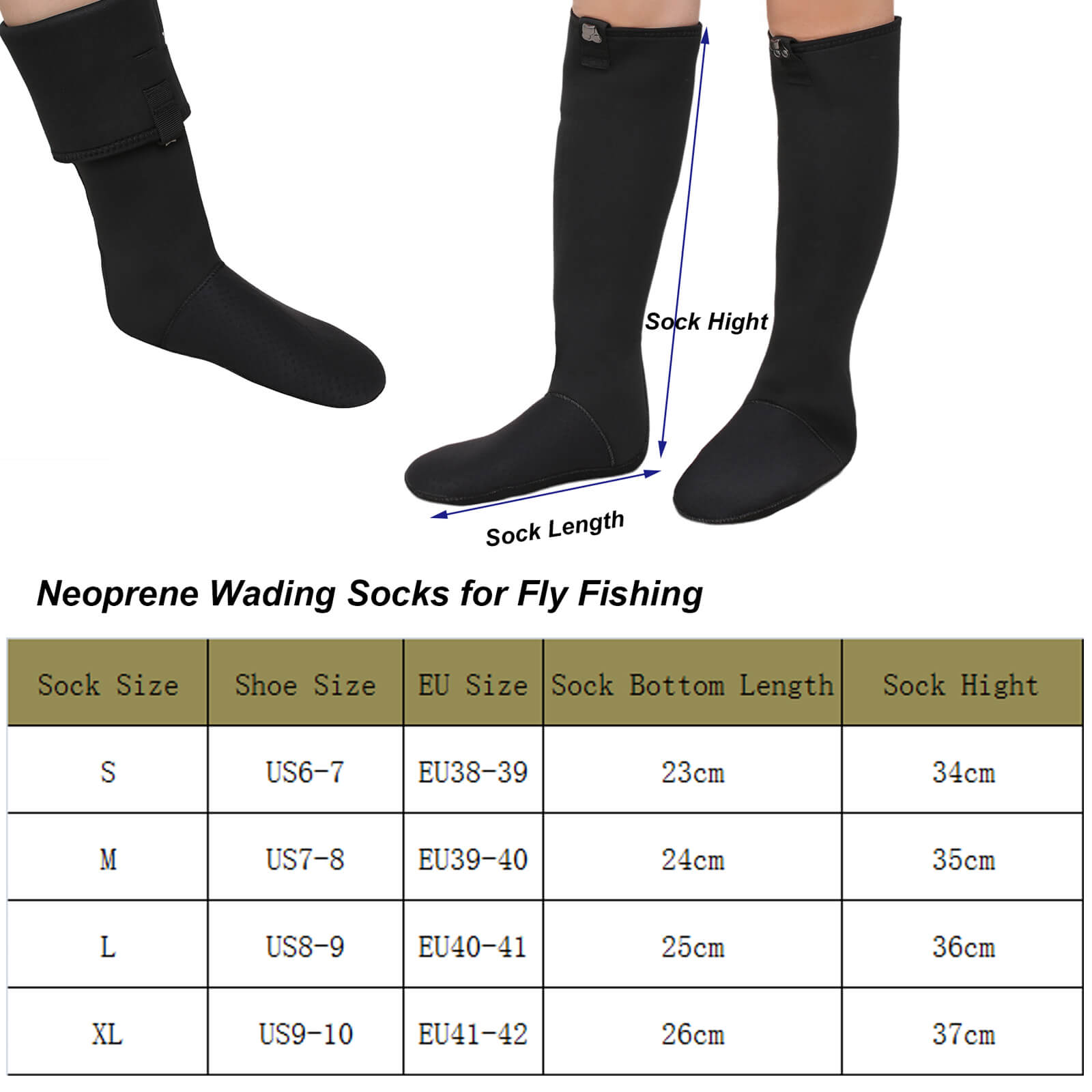 Kylebooker Neoprene Wading Socks for Fly Fishing Unisex Abrasion-Resistant 4 mm Neoprene