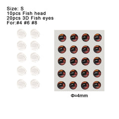 Kylebooker 10 sztuk wiązanie muchowe ryby czaszka głowa dla Streamer muchy 4mm/6mm/8mm materiał przynęta wiązanie przynęty dokonywanie wędkarstwo mucha z przynętą z oczami