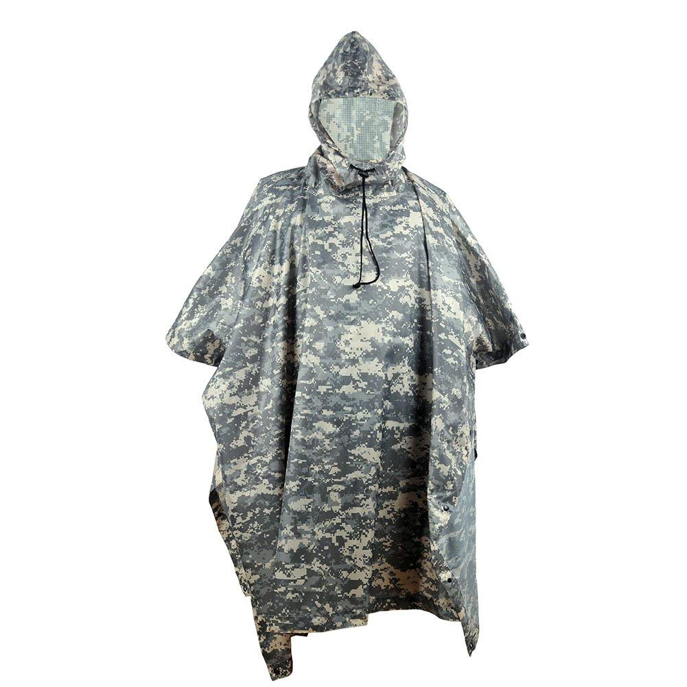 Camouflage Rain Poncho Hooded Waterproof Camo Raincoat with Blind Pattern for Hunting Hiking Camping Fishing ACU