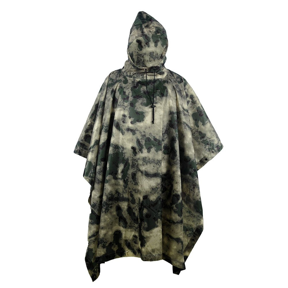 Camouflage Rain Poncho Hooded Waterproof Camo Raincoat with Blind Pattern for Hunting Hiking Camping Fishing AT-FG