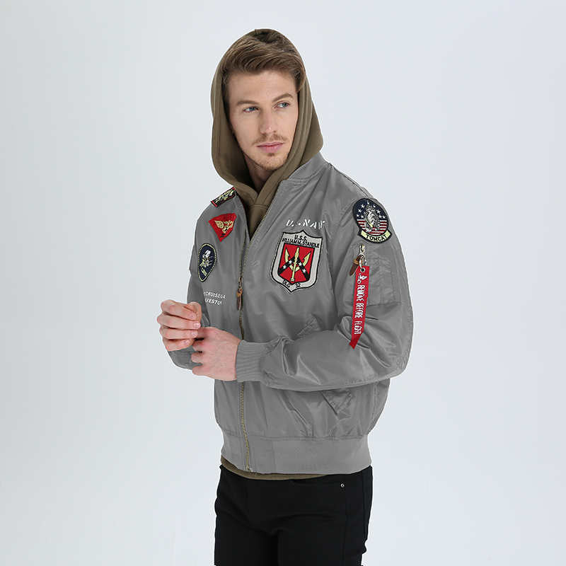 Chaqueta bomber ligera MA-1 con bandera de Estados Unidos para hombre con parches