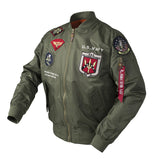 Jaqueta masculina leve com bandeira dos EUA MA-1 Flight Bomber corta-vento com remendos