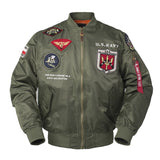 Jaqueta masculina leve com bandeira dos EUA MA-1 Flight Bomber corta-vento com remendos