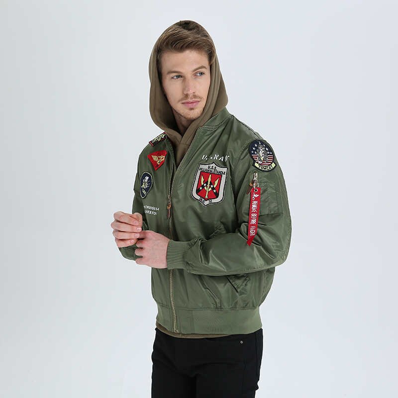 Chaqueta bomber ligera MA-1 con bandera de Estados Unidos para hombre con parches