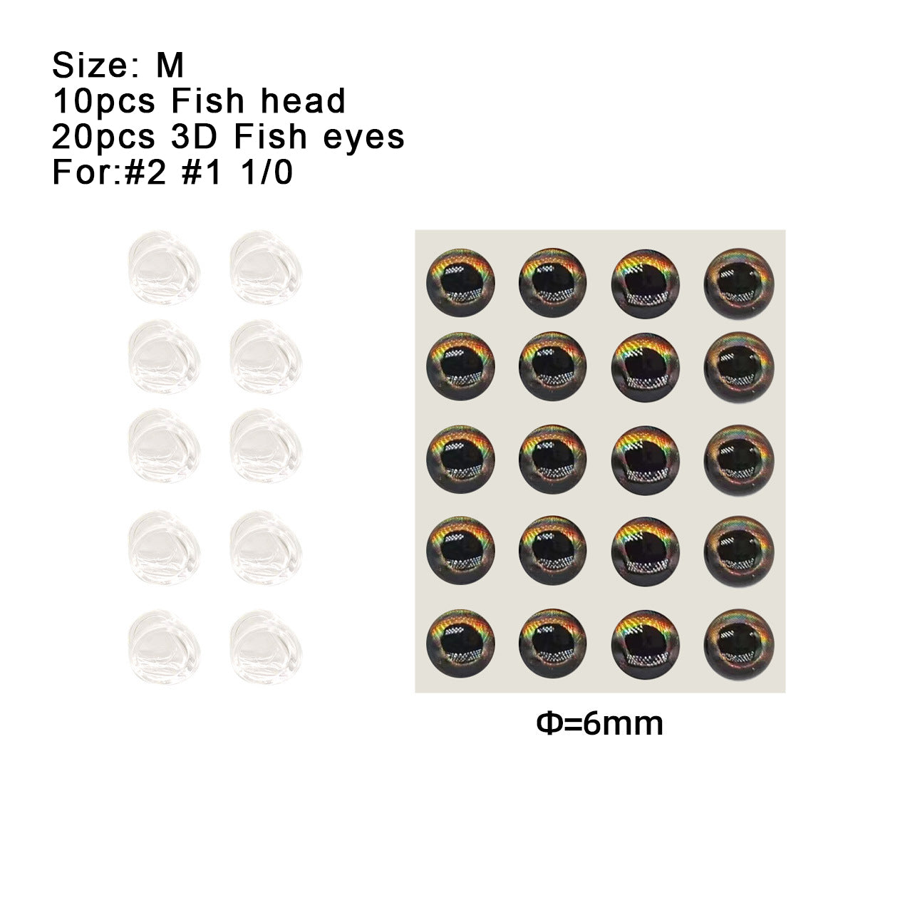 Kylebooker 10 stk fluebindende fisk kraniehoved til streamerfluer 4mm/6mm/8mm Materiale lokkebindingslokkemad Gøre fiskeflue med øjne lokkemad