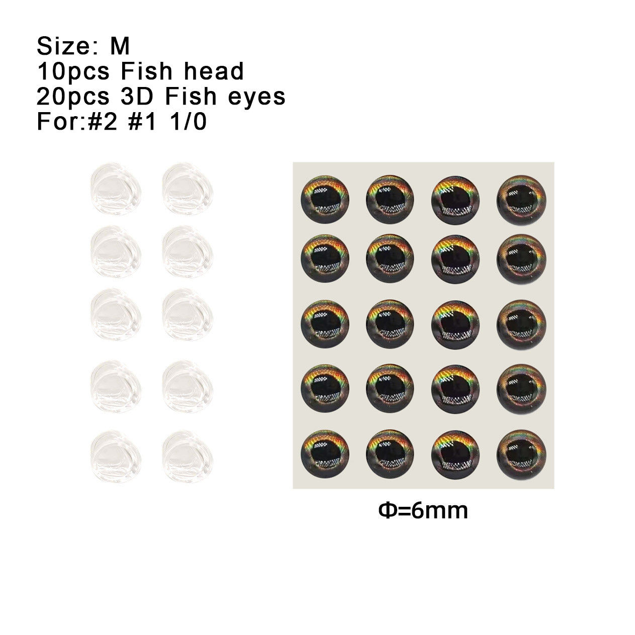 10pcs Fly Tying Fish Skull Head for Streamer Flies 4mm/6mm/8mm Materia