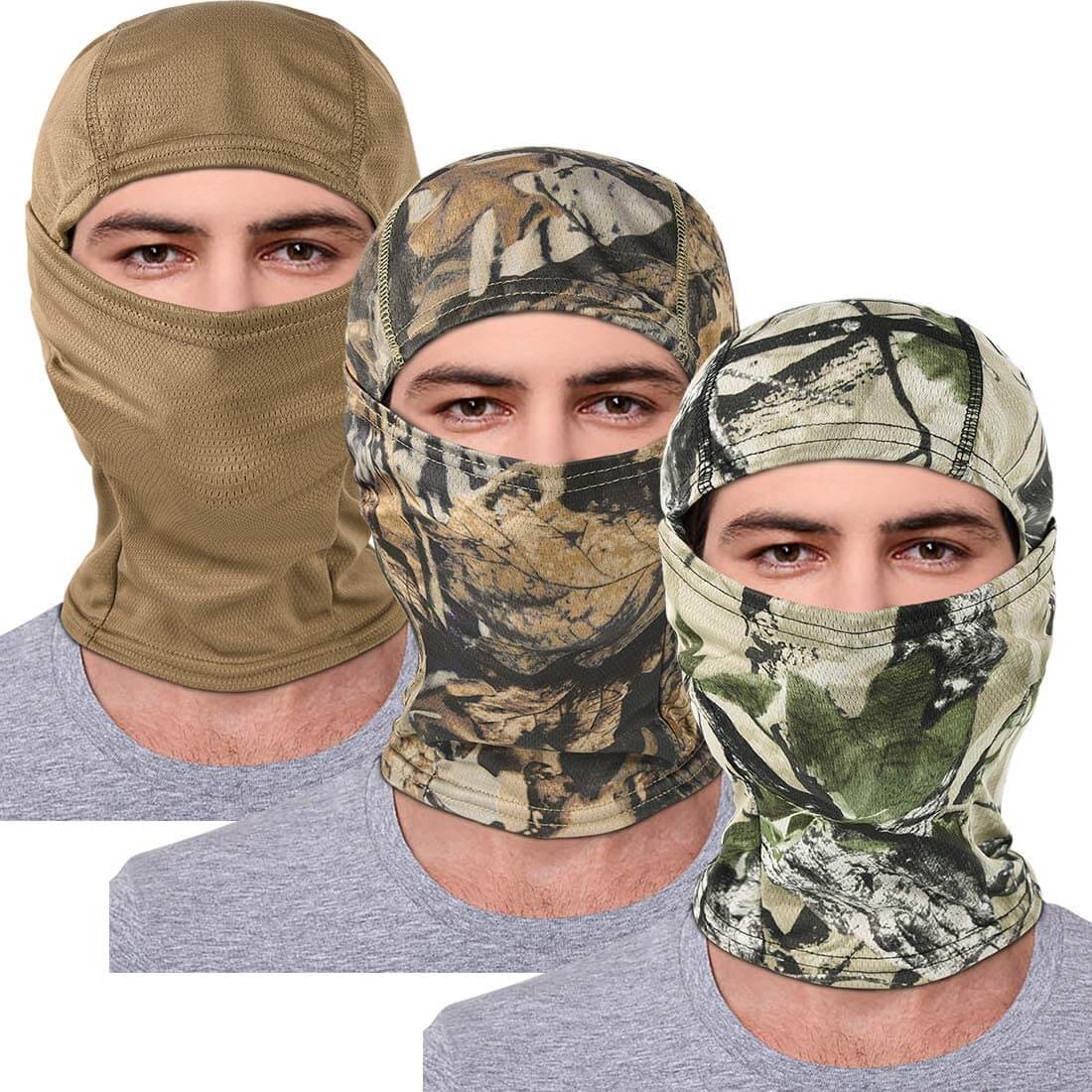 Camo Balaclava Full Face Cover 3 Pack Balaclava Face Mask UV Protection for Men Women