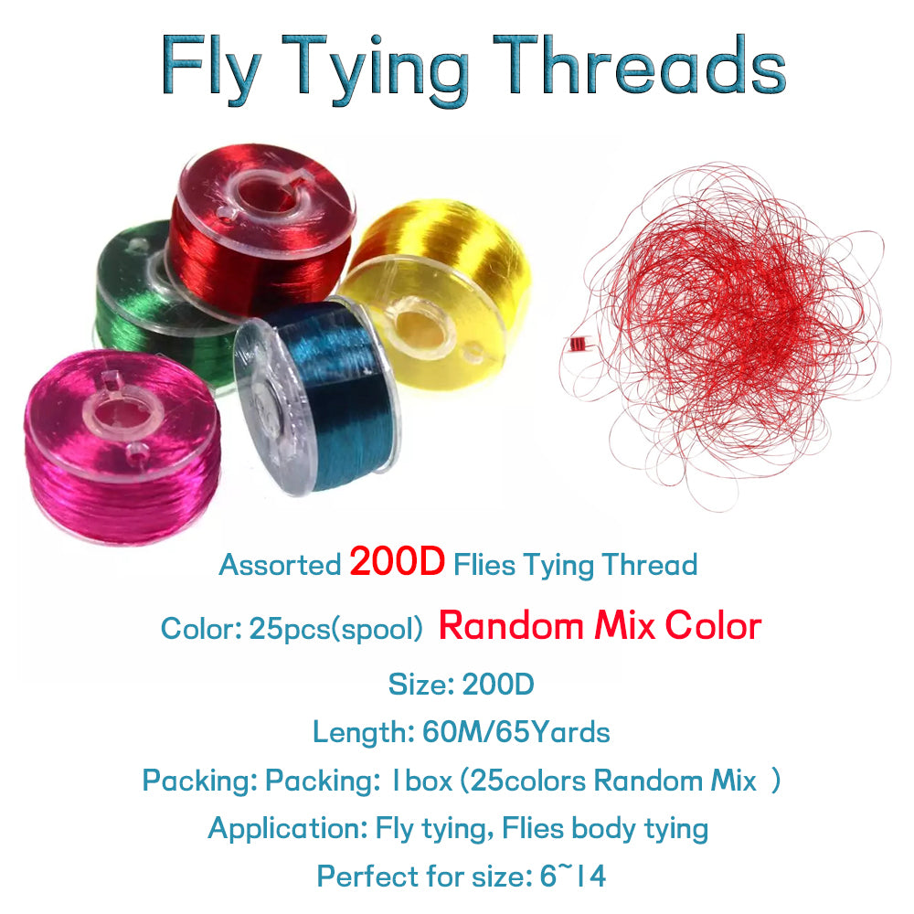 Kylebooker Assorted 200D Fly Tying Thread for Size 6-14 Flies Fly Fishing Lure Making Material & Bi-Ceramic Tip Bobbin Holder 10color-thread
