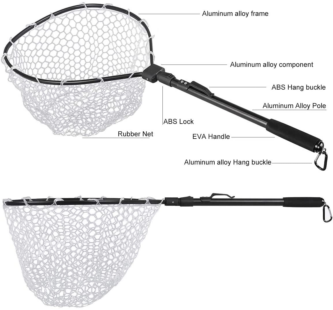 aluminum pole fishing net Aluminum Alloy Pole fold Rubber Fishing Net for Fly Fishing Network FN004