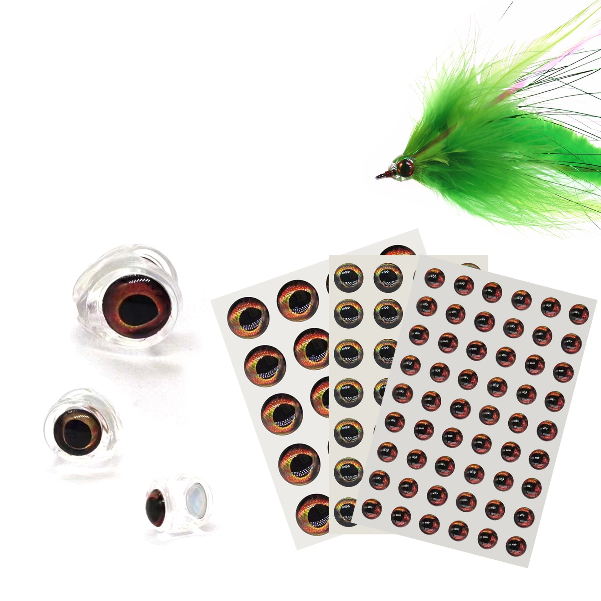 Kylebooker 10 Uds. Cabeza de calavera de pez para atar moscas, Material de 4mm/6mm/8mm, señuelo para atar cebo, hacer pesca con mosca con cebo con ojos