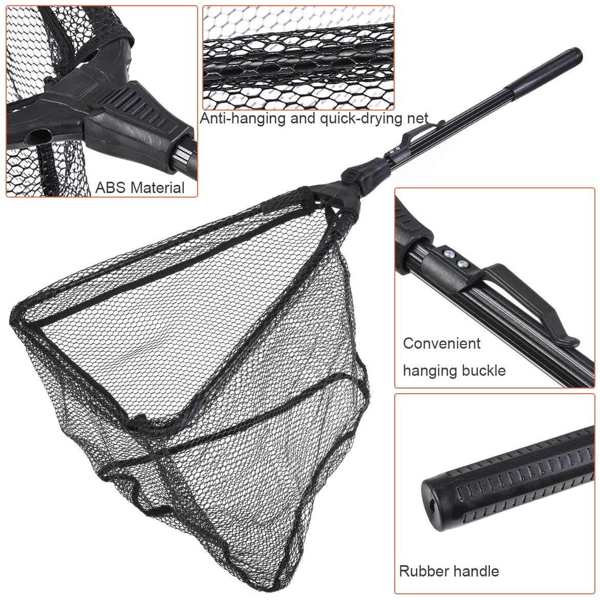 Foldable Collapsible Telescopic Fishing Net Durable Strong Safe Catch and Release Fish Landing Net FN001
