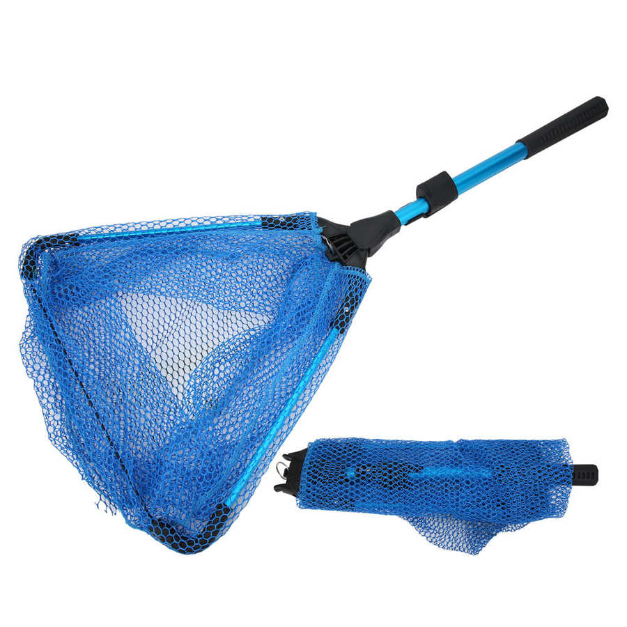 Guadino da pesca telescopico pieghevole triangolare dip net asta in lega di alluminio strumento di pesca a mosca pesce gamberetti rete rete FN002