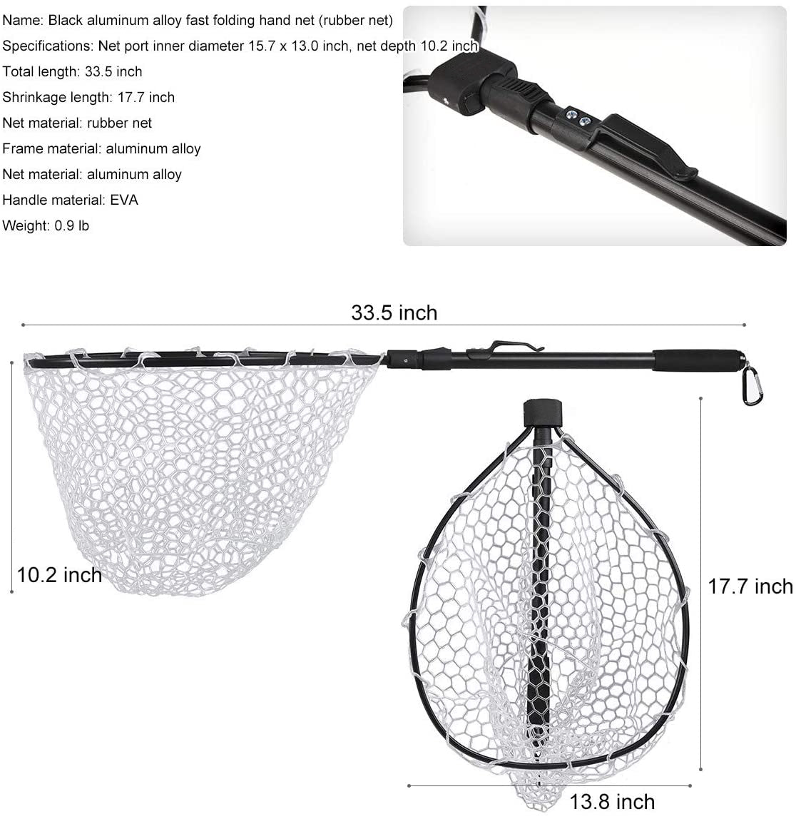 aluminum fly fishing net Aluminum Alloy Pole fold Rubber Fishing Net for Fly Fishing Network FN004