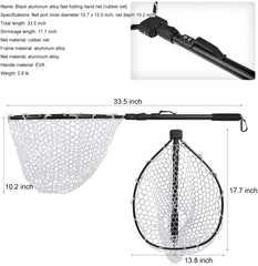 Red de pesca de goma plegable con poste de aleación de aluminio para red de pesca con mosca FN004