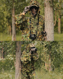 Fato Ghillie Ternos de caça camuflados ao ar livre Folha 3D Roupas camufladas realistas Fato de vestuário leve e respirável com capuz para tiro na selva Airsoft Fotografia de floresta