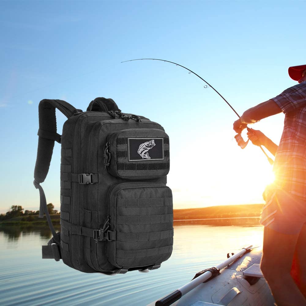 Kylebooker 2pcs Fishing Patches Fit for Fishing Vest Pack Fishing Tackle Bag Angler Jacket Hat Bass Black