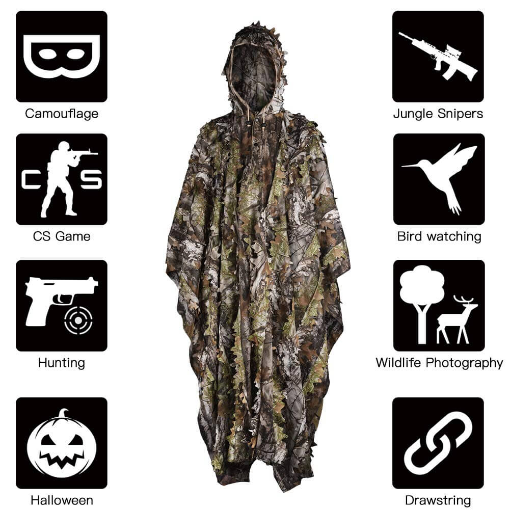 Jagd-Ghillie-Anzug, 3D-Blatt-Camouflage-Anzug, Militär- und Schießzubehör für Airsoft, Tierfotografie, Halloween