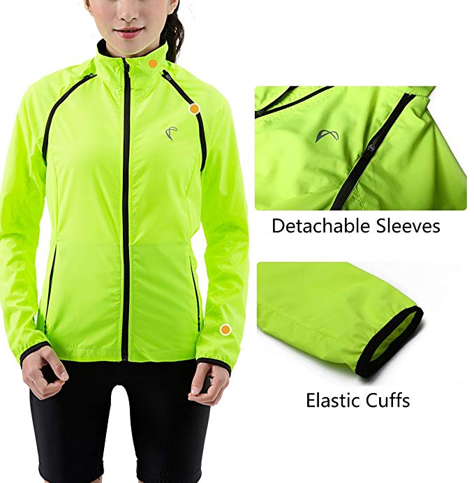Packbar vindjacka för kvinnor, superlätt och synlig, utomhusaktiv löparrock för cykling