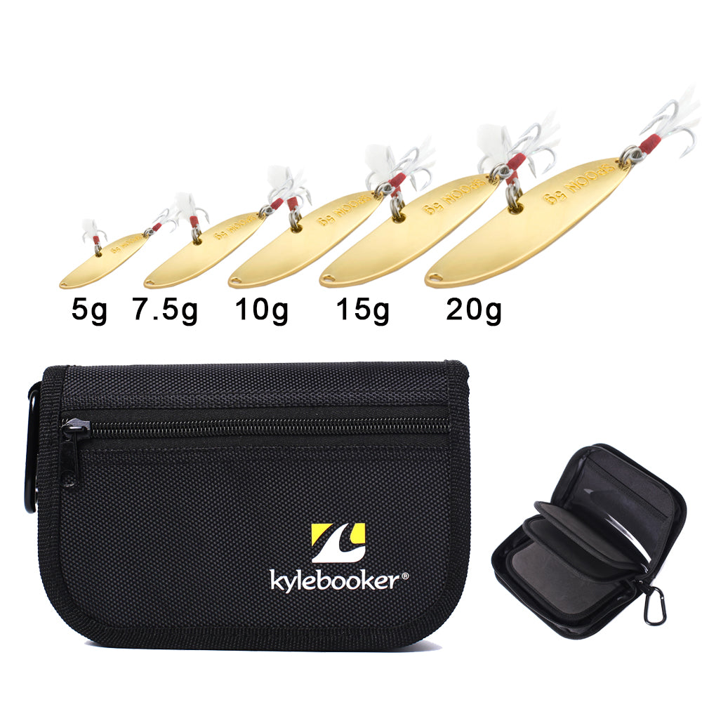 Kylebooker Fishing Lure Storage Bag with 5G 7.5g 10g 15g 20g Metal Spoon Lure BB01-Lure-301303