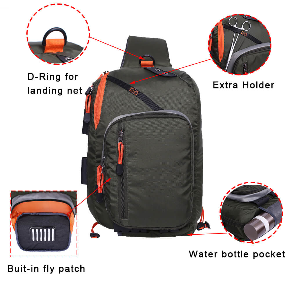 Kylebooker Fly Fishing Sling Packs Fishing Tackle Storage Shoulder Bag SL03 Khaki