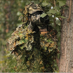 Ghillie Suit Kamouflage Jaktdräkter Utomhus 3D Löv Naturtrogen Camo Kläder Lättviktsdräkter med huv och huvor Dräkt för djungelfotografering Airsoft Skogsmark Fotografi
