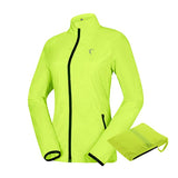 Jaqueta de ciclismo feminina corta-vento, impermeável, à prova de vento, capa de chuva com zíper completo, reflexiva, leve