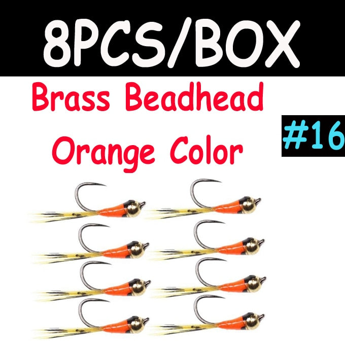 Kylebooker 8 Uds tungsteno Perdigon ninfa mosca pesca en hielo señuelos artificiales de hundimiento rápido Brassbeads pesca moscas para trucha pesca de invierno