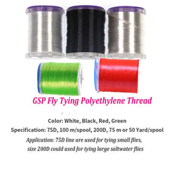 Kylebooker 75D 200D Stærk GSP Fluebinding Polyethylen tråd Hvid Sort Farve Saltvand Flue / Geddefluer Jig bindetråde