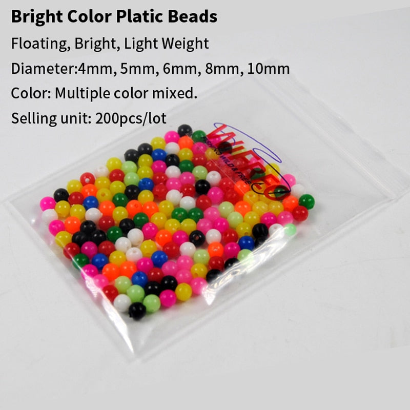 Kylebooker 200 Stück, mehrere Farben, gemischte Kunststoff-Perlenstopper für Köderspinner, Sabiki DIY, 4 mm, 5 mm, 6 mm, 8 mm, 10 mm