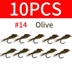 Kylebooker 10 Stück Perlenkopf, Hasenohr-Nymphe, Fliegenfasanenschwanz, künstlicher Nymphenköder, Forellenköder zum Fliegenfischen