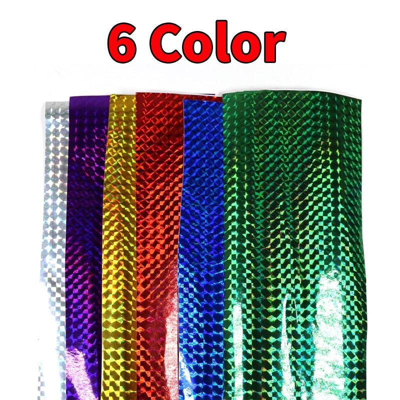 Kylebooker [6PCS] Cinta de destello de película adhesiva holográfica de 10 cm x 20 cm para hacer señuelos Material de atado de moscas Rojo Verde Azul Plata Púrpura Verde