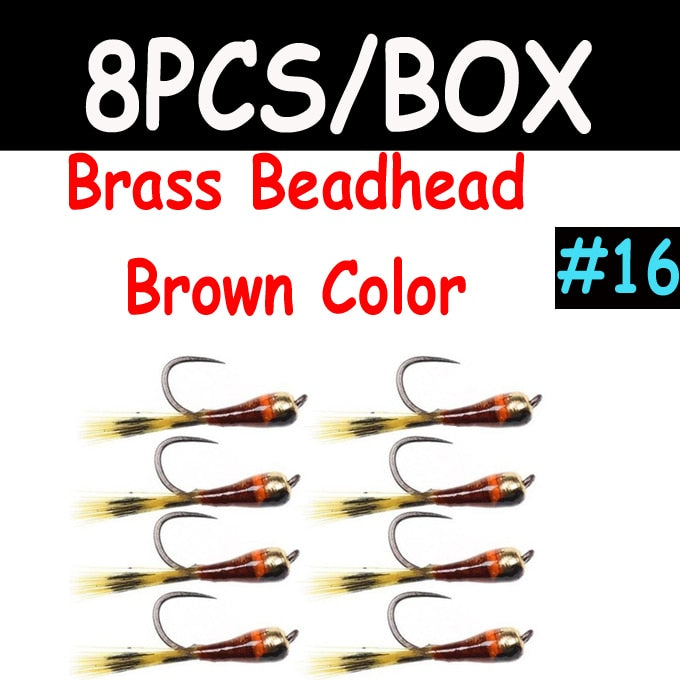 Kylebooker 8 pièces tungstène Perdigon nymphe mouche leurres de pêche sur glace artificiels coulant rapidement perles de laiton mouches de pêche pour la pêche d'hiver à la truite