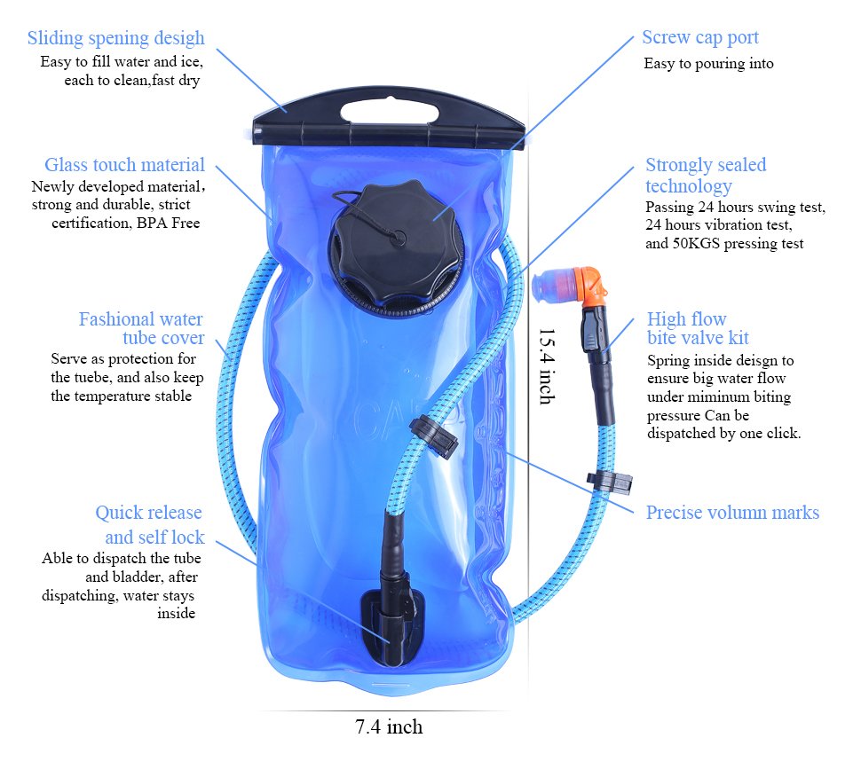 Bexiga de água Kylebooker 2L, bexiga de hidratação, material premium forte
