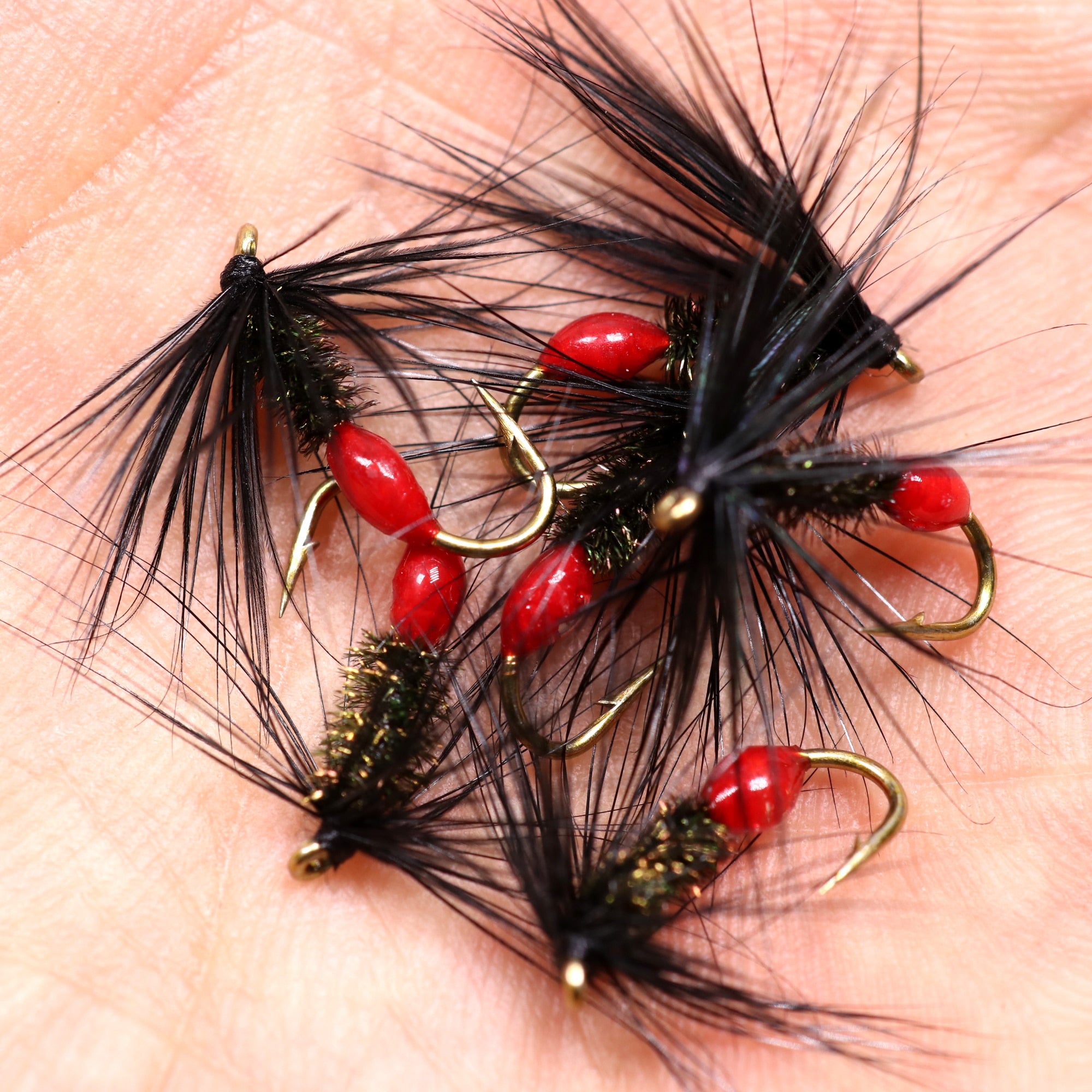 Kylebooker 6 uds #12 Soft Hackle Red Butt pesca con mosca ninfa señuelo artificial húmedo cebo para pescar trucha hormiga