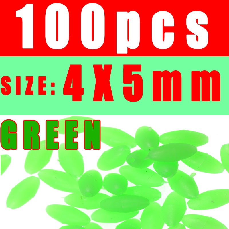 Kylebooker 100 pièces perles de pêche lumineuses ovales en caoutchouc souple perle brillante pour oeuf mouche triple crochet plates-formes de pêche lueur vert et rouge