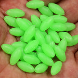 Kylebooker 100PCS Oval Soft Ruber Luminous Fishing Beads Glowing Bead For Egg Fly Treble Hook Fishing Rigs  Glow Green & Red