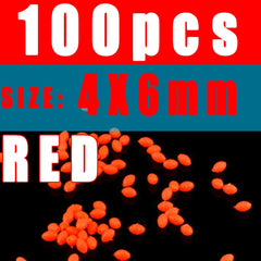 Kylebooker 100 pçs oval macio ruber contas de pesca luminosas contas brilhantes para ovo mosca agudos gancho equipamentos de pesca brilho verde & vermelho