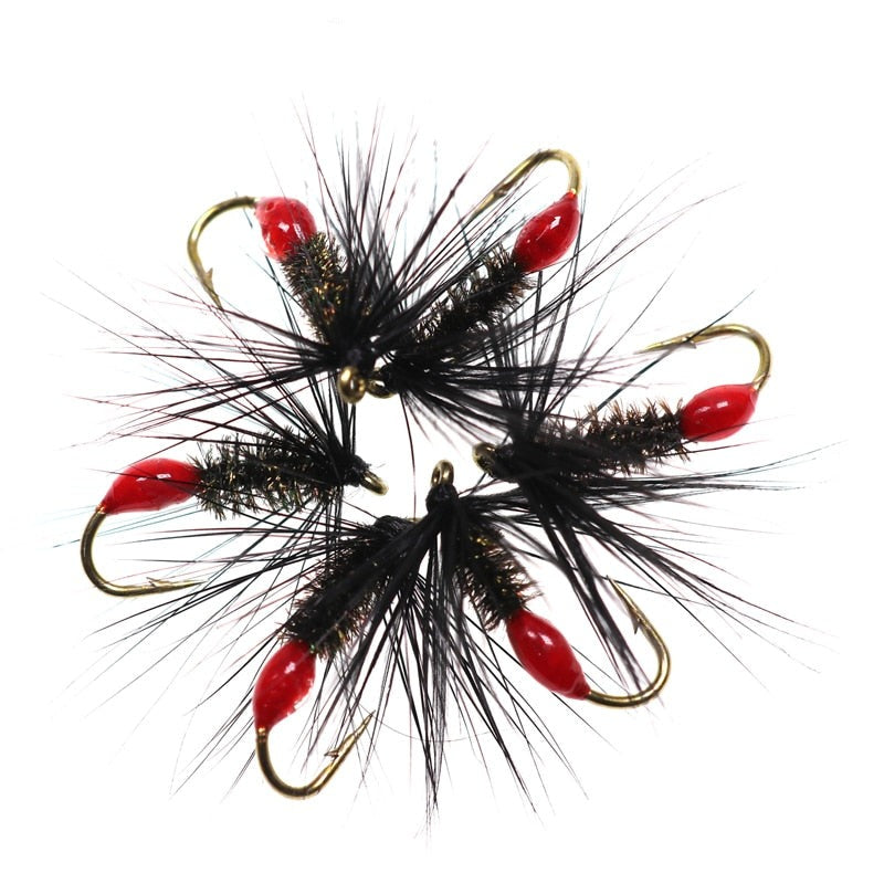 Kylebooker 6pcs #12 Soft Hackle Red Butt Fly Fishing Nymph Wet Aritificial Lure Bait for Fishing Trout Ant
