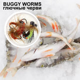 Kylebooker 6pcs Weighted Fishing Fly Worm Mahalka Winter Fishing Jigs 1g 0.7g 0.5g 0.3g Winter Fishing Mormyski Fast Sinking Hook