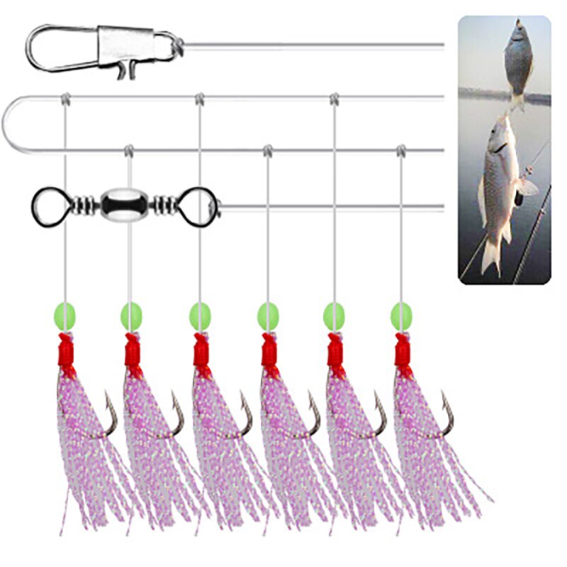 Kylebooker 10bag 6 Flies Pink Flasher Bait Catcher Rig Makerel Sabiki Rigs Saltwater Artificial Fishing Hooks Lures Wholesale Size 8 10 18