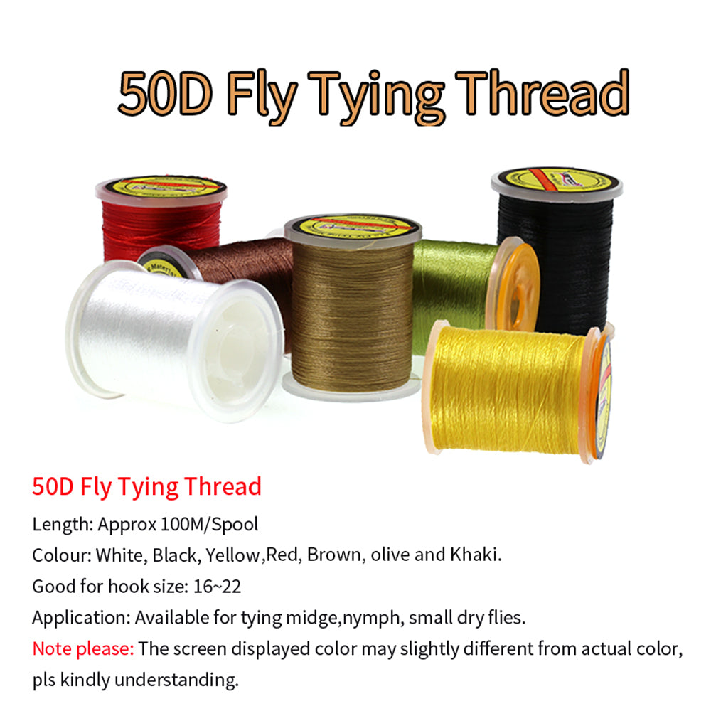 Kylebooker 1 carrete 50D hilo para atar moscas para tamaño 16-22 moscas secas pequeñas línea de atado de material para atar el cuerpo