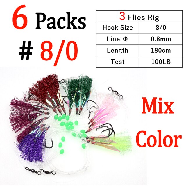 Kylebooker 10/50PCS 1/0 3/0 5/0 6/0 7/0 8/0 Sabiki rigs sea fishing rigs flasher rig each with 2 fishing hook fishing kit Sea fishing lure