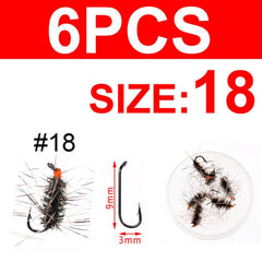 Kylebooker 6PCS Griffith's Gnat Midge Fly Dry Fly Trout Fly Fishing Mosche Esca Taglia 14 16 18 20