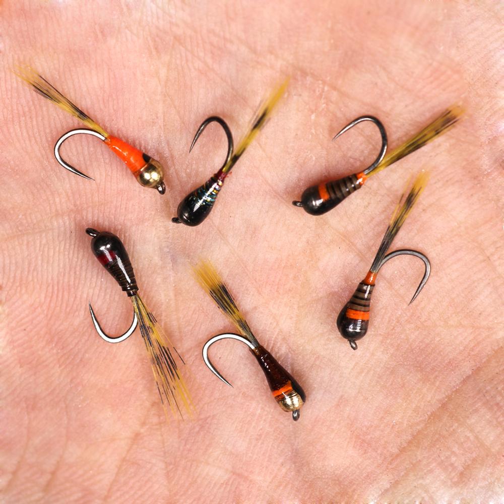 Kylebooker 8pcs Tungsten Perdigon Nymph Fly Ice Fishing Lures Artificial Fast Sinking Brassbeads Fishing Flies For Trout Winter Fishing