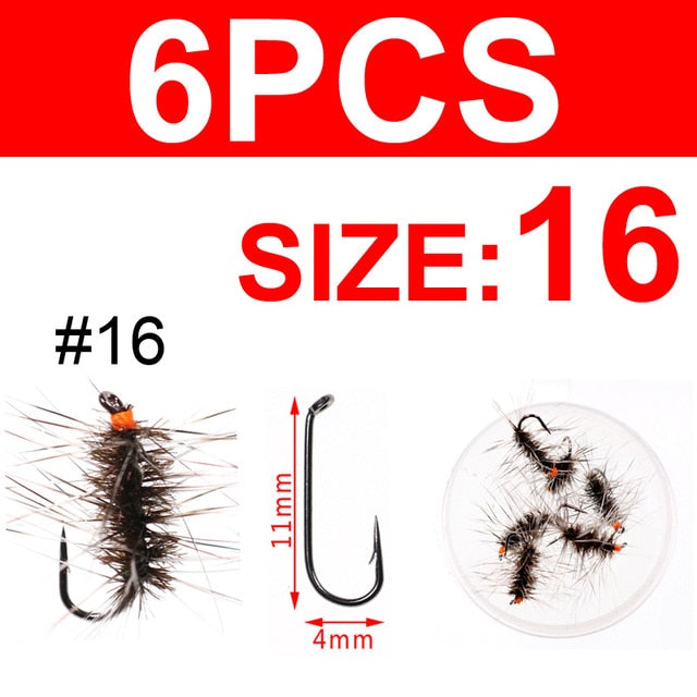 Kylebooker 6PCS Griffith's Gnat Midge Fly Dry Fly Trout Fly Fishing Fl
