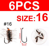 Kylebooker 6PCS Griffith's Gnat Midge Fly Dry Fly Trout Fly Fishing Mosche Esca Taglia 14 16 18 20